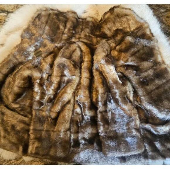 Vintage XS Rachel Zoe Horizontal Chestnut Faux Mink Cropped Fur Coat Soft - Picture 3 of 12